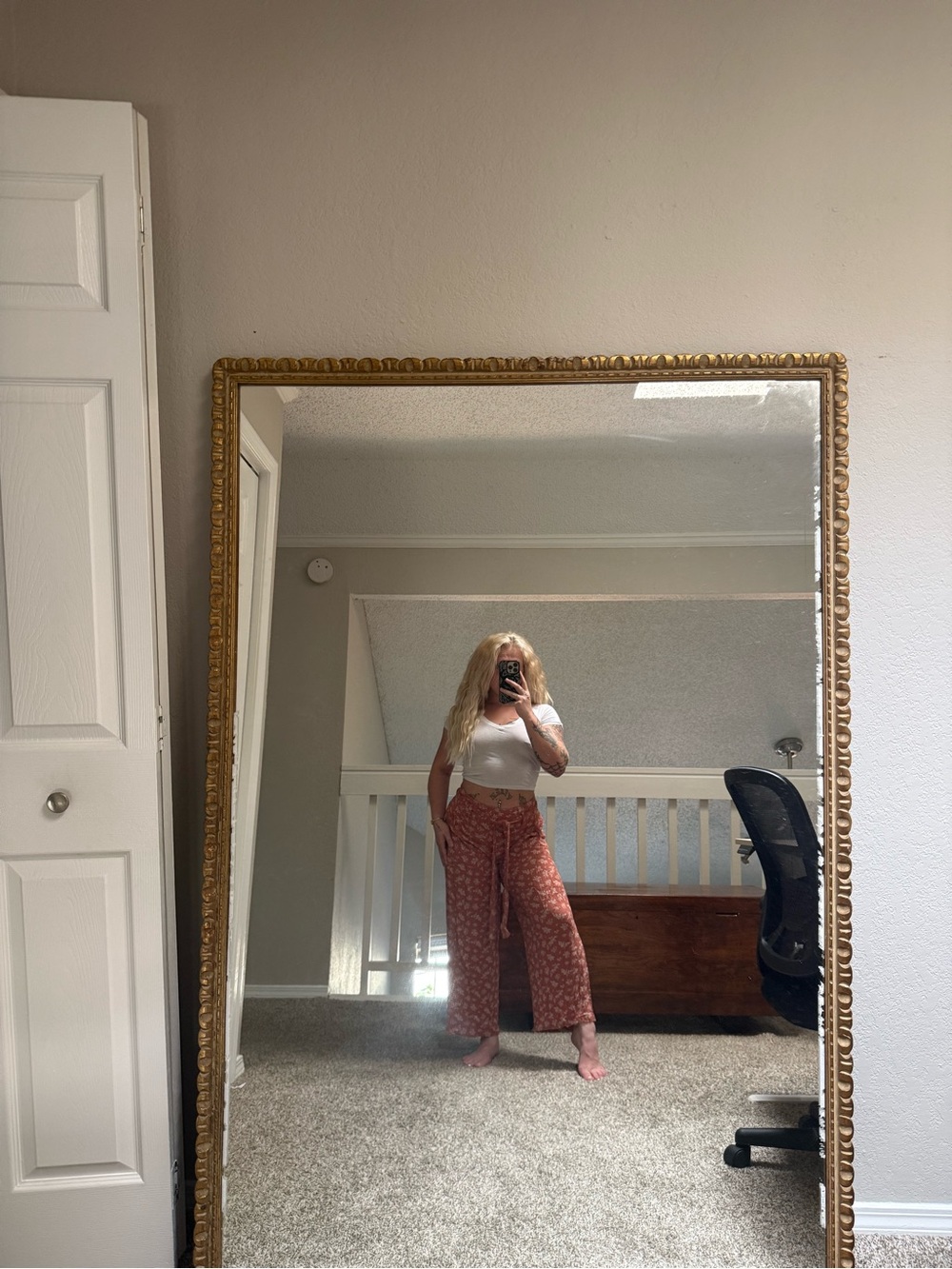 American Eagle Outfitters Rust Floral Wide-Leg Pants